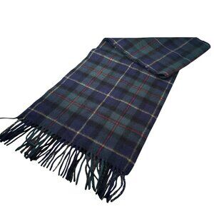 McRaes Scotland Neck Scarf Tartan Clan Plaid Lambswool Shawl Tassels Blue Green